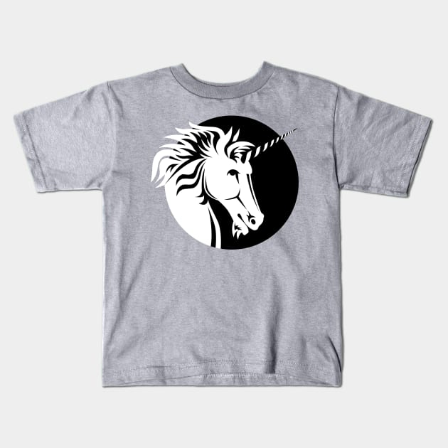 Unicorn Head - Black & White Kids T-Shirt by sleepingdogprod